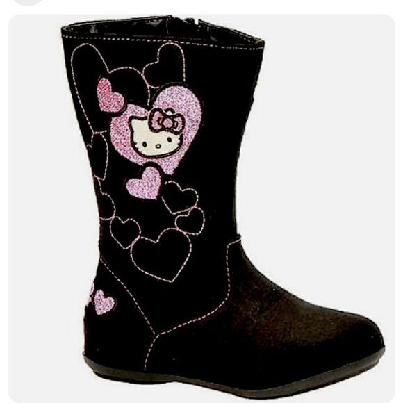 Hello Kitty Booties NEW Pink Glitter Embroidered Hearts NEW Baby Toddler Size 6 - Picture 1 of 8